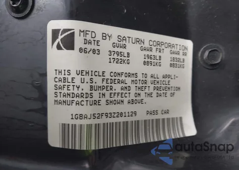 2003 Saturn Ion 2 from USA, damaged, VIN 1G8AJ52F93Z201129